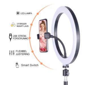 Selfie-lampa med LED Ringlampa 26 cm Bästa selfi lampa med justerbar svanhalsen
