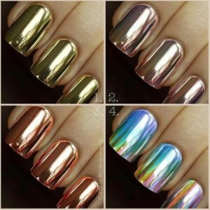 Chrome naglar Holografisk Glitter Aurora Pulver Guld Brun Rose