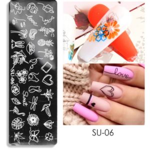 Stämpelplatta naglar. Hög kvalitet nagel stämpelplatta för nailart. nail stamping plate nageldekorationer Nail Art Stämpel Mall Plate med Love text Blommor Löv osv SU-06