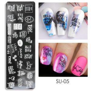 Stämpelplatta naglar. Hög kvalitet nagel stämpelplatta för nailart. nail stamping plate nageldekorationer Nail Art Stämpel Mall Plate med olika kärlekstexter SU-05