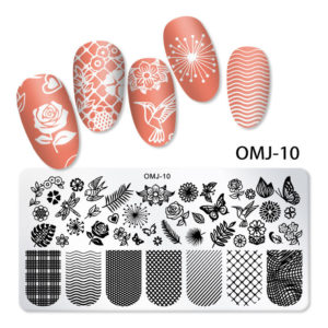 Stämpelplatta naglar. Nagel stämpelplatta för nailart. Nagelstämpelplatta Stämpe Stämpel Stämling Mall Plate med olika mönster Nageldekorationer i Metall Modell OMJ-10