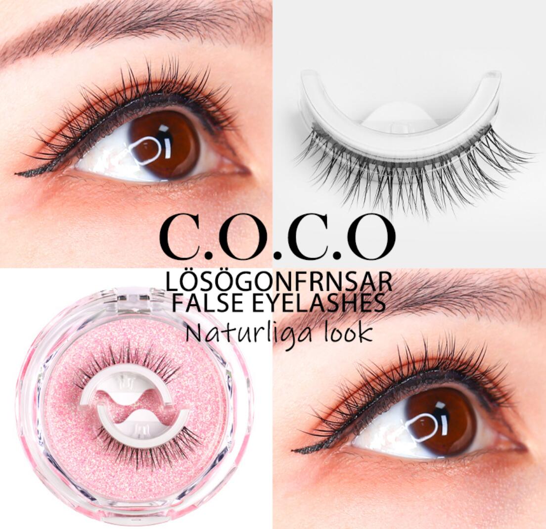 C.O.C.O lösögonfransar - Lösfransar - False eyelashes effekten på modellen och närbild på lösögonfransar Naturliga lösfransar Natural look