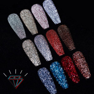 Gellack Shellack Diamond glitter Flashing lights 12 st av olika färger super shine Display på tipparna