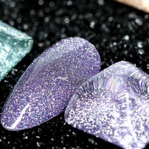 Gellack Shellack Diamond glitter Flashing lights produkten visas på tipparna närbild 5
