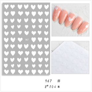Alla hjärtans dag i Vit med olika storlekar nagelklistermärken, Valentines day in white heart nail stickers nageldekorationer nail decoration 967