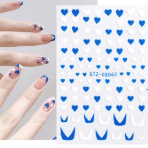 Blåa & vita hjärtar nagelklistermärken. Nail stickers Blue and white heart nageldekorationer nail decoration STZ-062