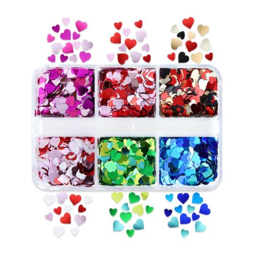 Hjärtar nagelpaljetter i rosa, röd, beige, svart, vit, blp, grön och mera för nail art, alla hjärtans dag, valentines day och andra konst project