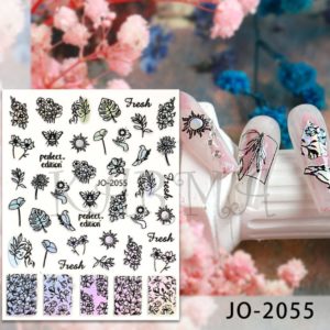 Hologfrasik konst med ansikte, fågel, blommor, sol, bi våriga tema nagelklistermärke i olika stilar Holografic Spring nail stickers Nageldekorationer CJ-2055