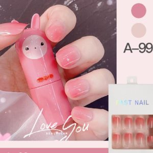 Rosa ombre lösnaglar Persika Naturlig kort form . Pink shading fake nails peach color Press on nails modell A-99