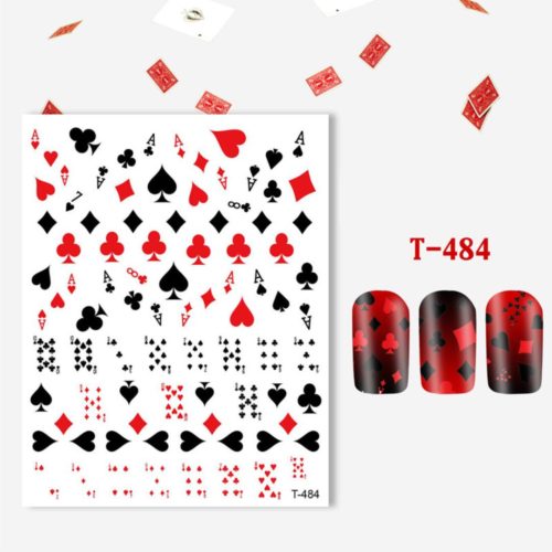 Spelkort Kortlek med olika stilar nagelklistermärken, Poker cards nail stickers. Häftiga nageldekorationer nail decoration Modell T-484
