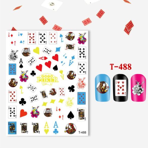 Spelkort Kortlek med olika stilar nagelklistermärken, Poker cards nail stickers. Häftiga nageldekorationer nail decoration Modell T-488