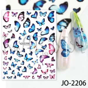 Super vackar blåa och rosa färgglada fjärilar med olika unika design nagelklistermärken, super beautiful blue and pink butterfiles nail stickers Nageldekorationer JO-2206